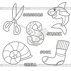 Alphabet coloring book page with outline. Letter - vector EPS clipart