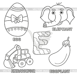 Детский алфавитный список раскраски с набросками - рисунок в векторном формате