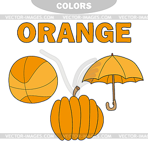 Learn colors - Orange. Worksheet. Game for kids - - vector clipart