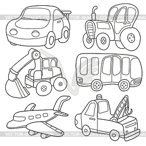 Cartoon transport. Coloring book - vector clipart