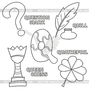 Letter Q. Learning English alphabet. Coloring book - vector image