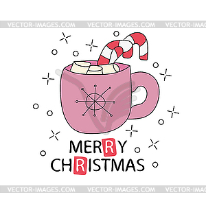 Greeting Card with cup of cocoa. Merry Christmas - royalty-free vector image