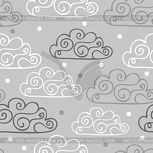 Hand-drawn seamless pattern with cute clouds, - vector image
