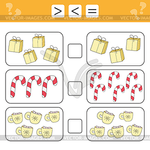 Learning mathematics, numbers - choose more, less o - vector image