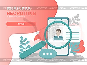 Online Recruitment concept, businessman analyzing - vector clipart