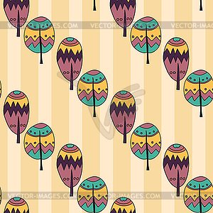 Handdrawn seamless doodle pattern of trees - vector image