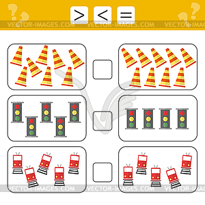 Learning mathematics, numbers - choose more, less o - vector clip art