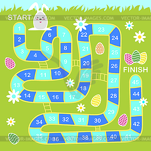 Cartoon style kids Easter board game with holiday - vector clipart