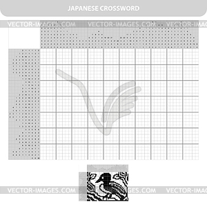 Птица. Черно-белый японский кроссворд с - рисунок в векторном формате