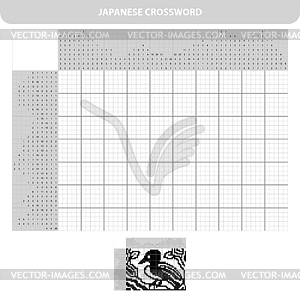 Bird. Black and white japanese crossword with - vector image