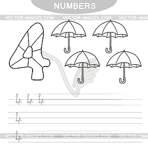 Learning numbers. Coloring book for preschool - white & black vector clipart