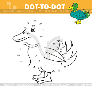 Connect Dots and Draw Cute Cartoon Duck. Educationa - vector clipart