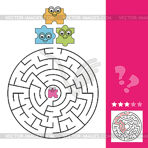 Help puzzle piece to find way to puzzle, maze game - vector clip art