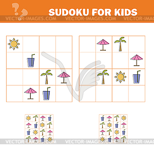 Sudoku for kids. Game for preschool kids, training - vector image