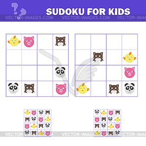 Sudoku for kids. Game for preschool kids, training - vector clipart