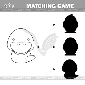 Educational shadow matching game with cartoon bird - vector image