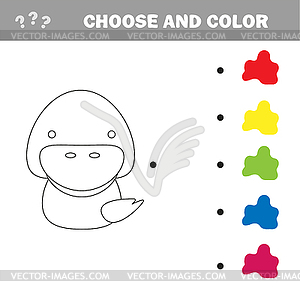 Coloring Cute Cartoon Duck. Educational Game for - vector clipart