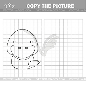 Coloring Cute Cartoon Duck. Educational Game for - white & black vector clipart