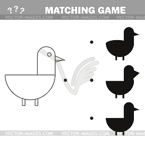 Обучающая игра теней с птичкой - векторное изображение