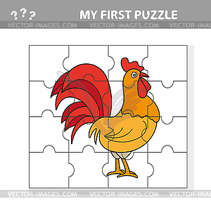 Puzzle pieces - Puzzle game for Children - Rooster - royalty-free vector image