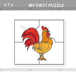 Puzzle pieces - Puzzle game for Children - Rooster - vector image