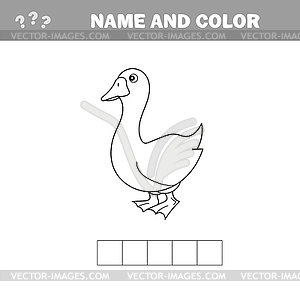 Black and White Cartoon Funny Goose Farm Bird Animal - vector image