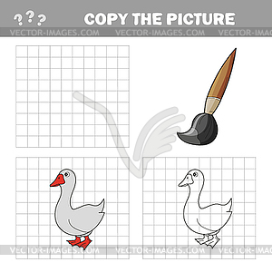Goose. Copy picture. Coloring book. Educational gam - vector image