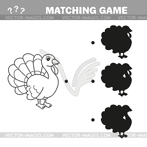 Find correct shadow - turkey, farm bird - vector clipart