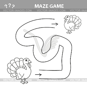 Maze game, education game for children, Turkey - vector image