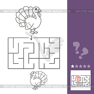 Maze game, education game for children, Turkey - vector EPS clipart