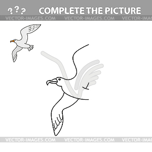 Educational game coloring book seagull bird - vector image