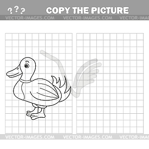 Coloring Cute Cartoon Duck. Educational Game for - vector image