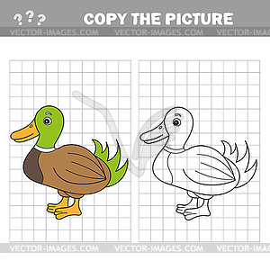 Coloring Cute Cartoon Duck. Educational Game for - vector image