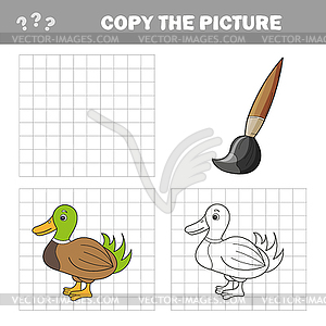 Coloring Cute Cartoon Duck. Educational Game for - stock vector clipart