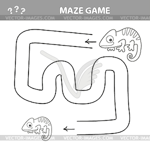 Chameleon Maze Game - help chameleon find his way - vector image