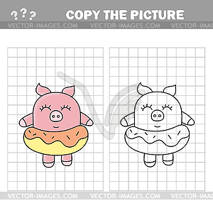 Funny pig. Copy picture children drawing game - vector image