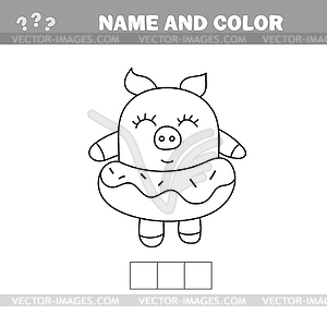 Funny pig. Coloring book drawing game - vector clipart