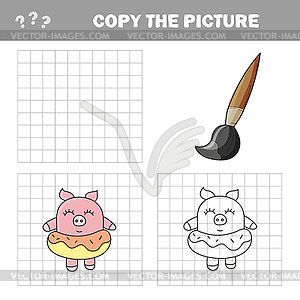 Funny pig. Complete picture children drawing game - vector image
