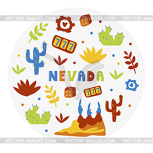 USA collection. Nevada theme. State Symbols - vector image