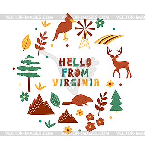 USA collection. Hello of Virginia theme. State - vector clip art