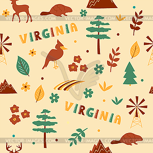 USA collection. Virginia theme. State Symbols - vector image