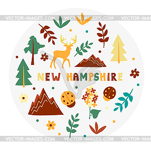 USA collection. New Hampshire theme. State Symbols - vector clipart / vector image