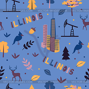 USA collection. Illinois theme. State Symbols - vector clip art