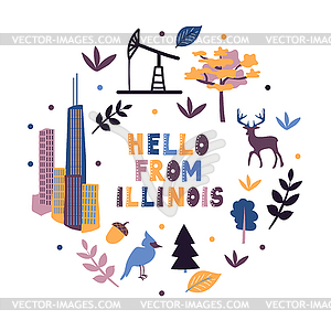 USA collection. Hello of Illinois theme. State - vector image