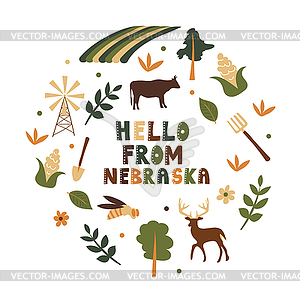 USA collection. Hello of Nebraska theme. State - vector clip art