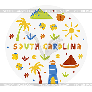 USA collection. South Carolina theme. State Symbols - vector image