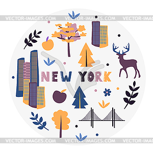 USA collection. New York theme. State Symbols - vector clip art