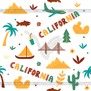 USA collection. California theme. State Symbols - vector clip art