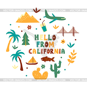 USA collection. Hello of California theme. State - color vector clipart