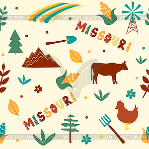 USA collection. Missouri theme. State Symbols - vector clip art